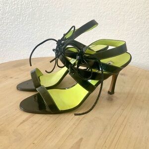 Manolo Blahnik Black Strappy Patent Leather Heels, Sz 37